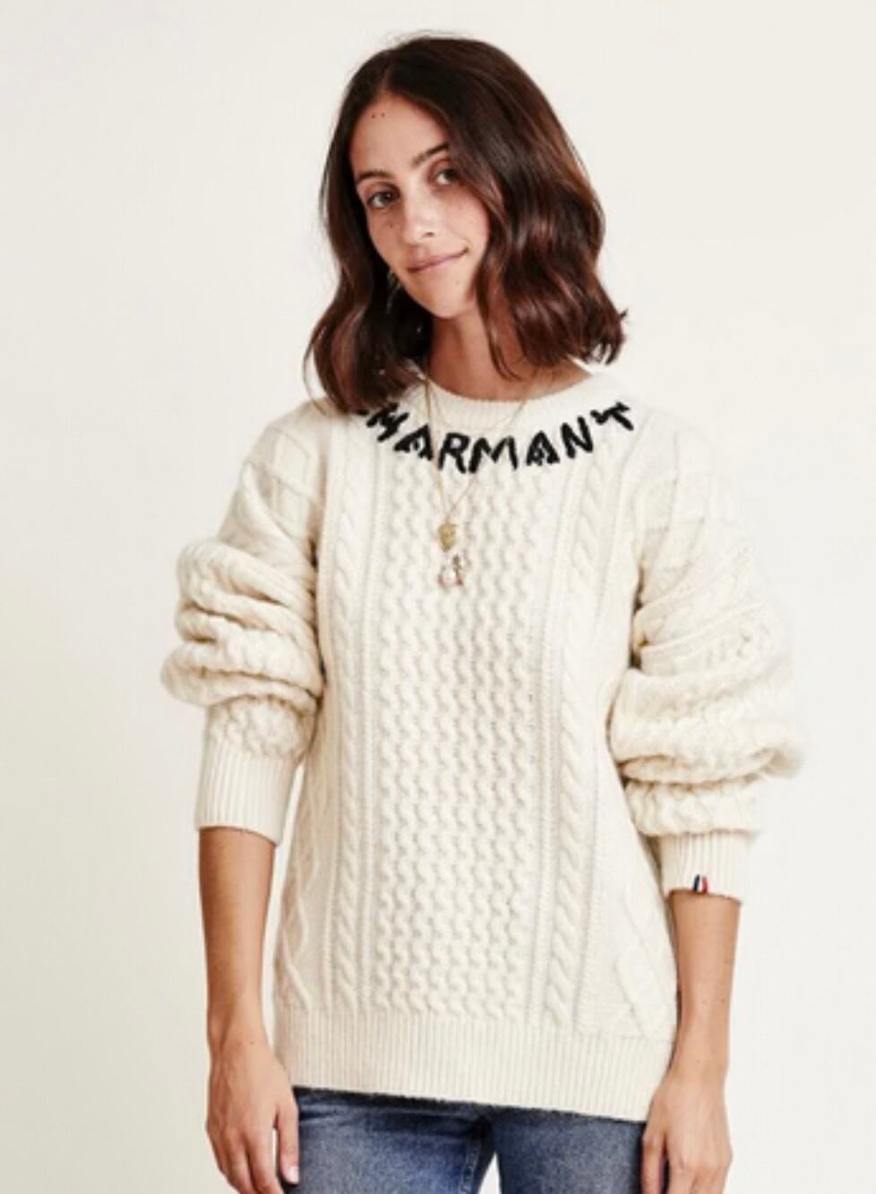 Clare V x Monoprix Charmant Wool Cable Knit Sweater Pullover Cream Medium